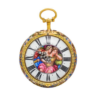 English gold and enamel double cased verge pocket watch Circa 1685