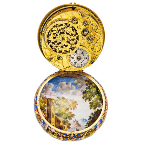 English gold and enamel double cased verge pocket watch Circa 1685 English gold and enamel double cased verge pocket watch Circa 1685
