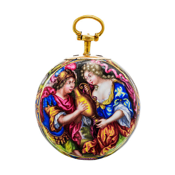 English gold and enamel double cased verge pocket watch Circa 1685 English gold and enamel double cased verge pocket watch Circa 1685