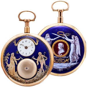 Swiss gold enamel repeating automaton pocket watch Circa 1795