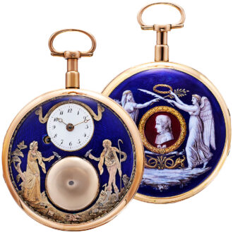 Swiss gold enamel repeating automaton pocket watch Circa 1795