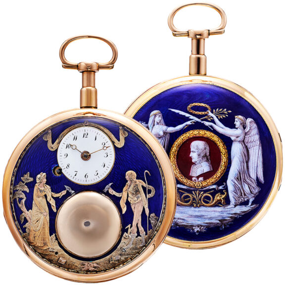 Swiss gold enamel repeating automaton pocket watch Circa 1795