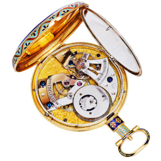 Swiss gold and enamel centre seconds dupex watch Circa 1840 Swiss gold and enamel centre seconds dupex watch Circa 1840