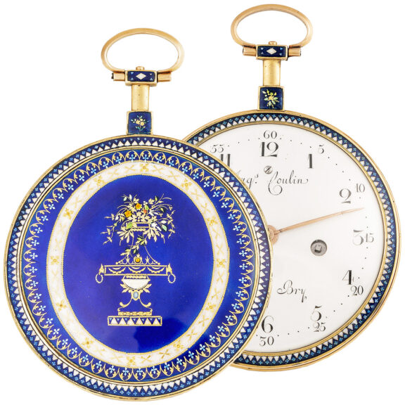 Swiss gold and enamel decorative ultra thin pocket watch Circa 1790