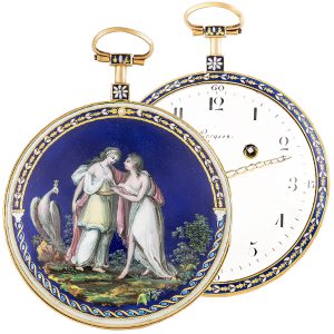 French decorative ultra thin gold and enamel pocket watch Circa 1790