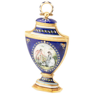 Swiss rare gold and enamel form-watch in the shape of an urn Circa 1790 Swiss rare gold and enamel form-watch in the shape of an urn Circa 1790