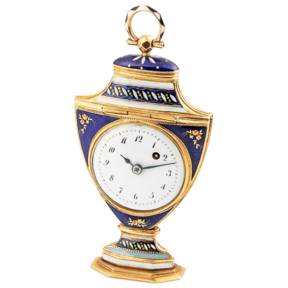 Swiss rare gold and enamel form-watch in the shape of an urn Circa 1790 Swiss rare gold and enamel form-watch in the shape of an urn Circa 1790