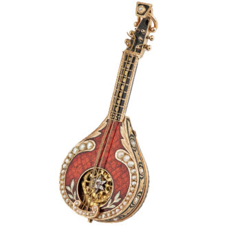 Swiss gold enamel and pearls mandolin form-watch Circa 1800-1810