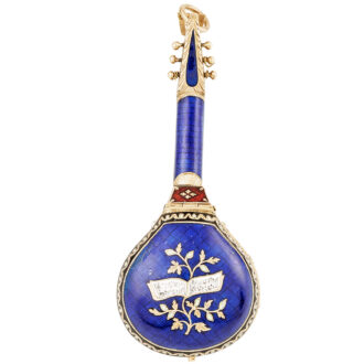 Swiss gold enamel and pearls mandolin form-watch Circa 1800-1810