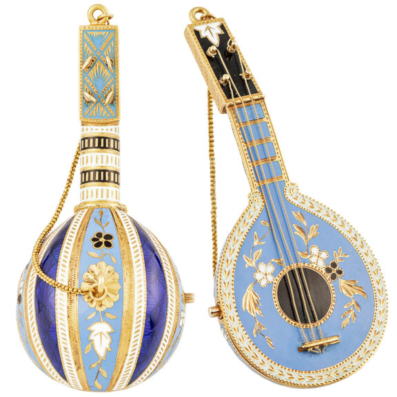 Gold and enamel mandolin form watch Circa 1800-1810