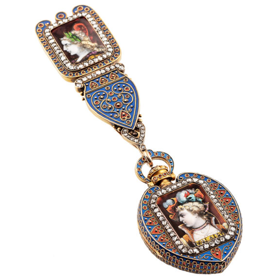 French gold Revival pendant watch with chatelaine Circa 1870