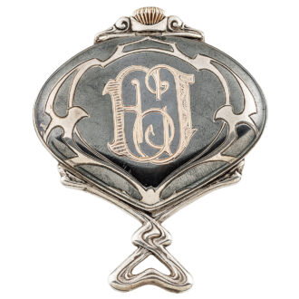 Swiss niëllo silver fan shaped Art Nouveau watch Circa 1910 Swiss niëllo silver fan shaped Art Nouveau watch Circa 1910