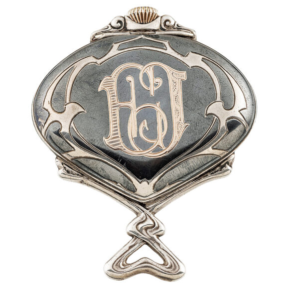 Swiss niëllo silver fan shaped Art Nouveau watch Circa 1910 Swiss niëllo silver fan shaped Art Nouveau watch Circa 1910