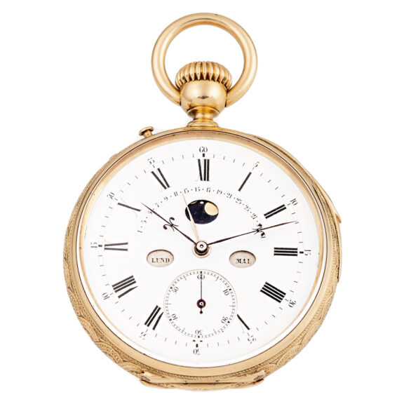 Swiss 18-carat gold watch with six complications Circa 1860 Swiss 18-carat gold watch with six complications Circa 1860