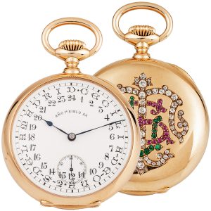 Unique Swiss gold pocket watch with 24 hour indicator Circa 1900