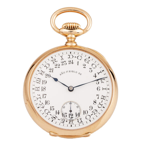 Unique Swiss gold pocket watch with 24-hour indicator Circa 1900 Unique Swiss gold pocket watch with 24-hour indicator Circa 1900