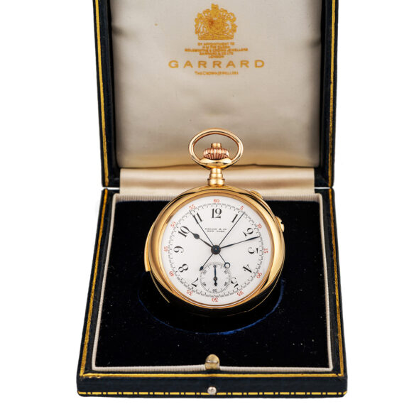 Swiss gold repeater with split-seconds chronograph Circa 1890 Swiss gold repeater with split-seconds chronograph Circa 1890