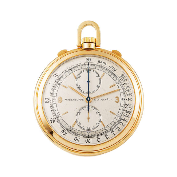 Swiss gold Geneva pocket watch with chronograph Circa 1942 Swiss gold Geneva pocket watch with chronograph Circa 1942