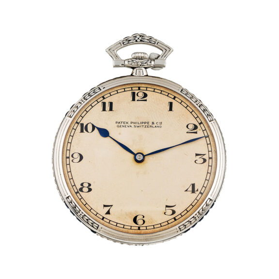 Swiss platinum keyless pocket watch with sapphires Swiss platinum keyless pocket watch with sapphires