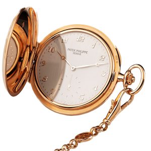 Swiss gold pocket watch with velvet-finished silver dial Circa 2012