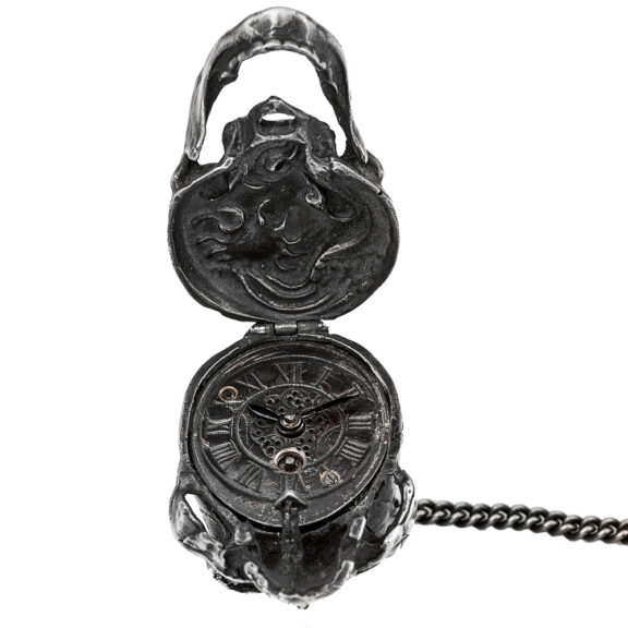 Swiss silver cylinder watch in the form of a skull Circa 1950 Swiss silver cylinder watch in the form of a skull Circa 1950