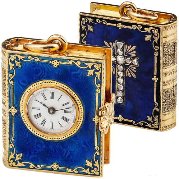 French gold and enamel book-form pendant watch Circa 1850