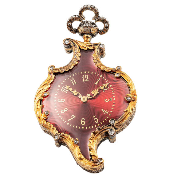 Silvered and enamel form watch designed as a tree leaf Circa 1890