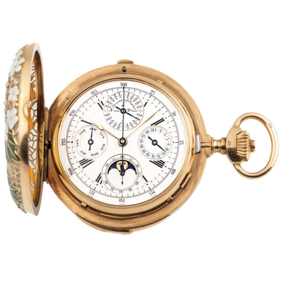 Swiss 18K gold hunting cased complicated watch Circa 1900 Swiss 18K gold hunting cased complicated watch Circa 1900