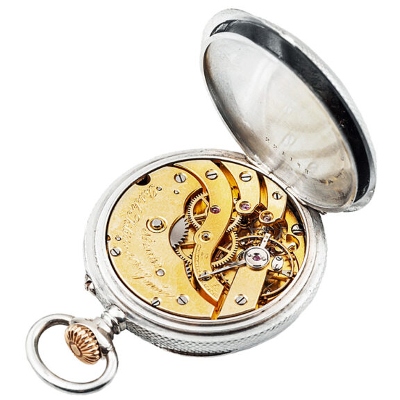Swiss unusual silver and yellow gold pocket watch Circa 1899 Swiss unusual silver and yellow gold pocket watch Circa 1899