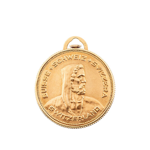 Fine Swiss 18K yellow gold medallion coin watch Circa 1965 Fine Swiss 18K yellow gold medallion coin watch Circa 1965