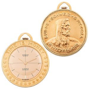Fine Swiss 18 Carat yellow gold medallion coin watch Circa 1965