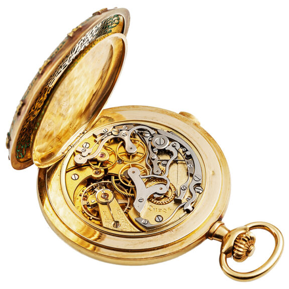 Rare Swiss gold enamel chronograph with tachy scale Circa 1919 Rare Swiss gold enamel chronograph with tachy scale Circa 1919