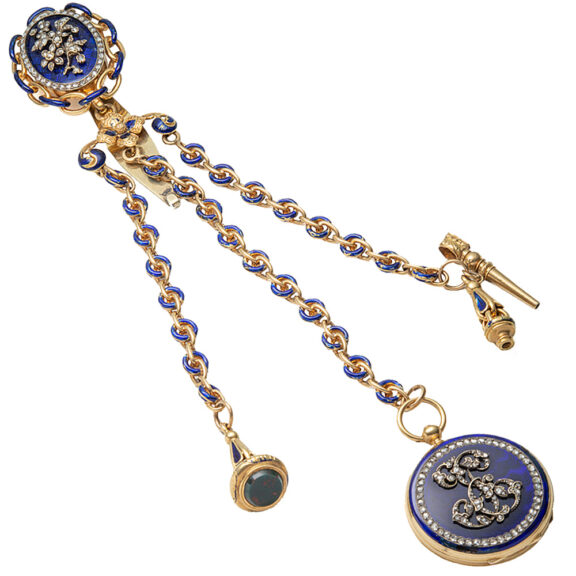 French gold open faced pocket watch with châtelaine Circa 1854 French gold open faced pocket watch with châtelaine Circa 1854
