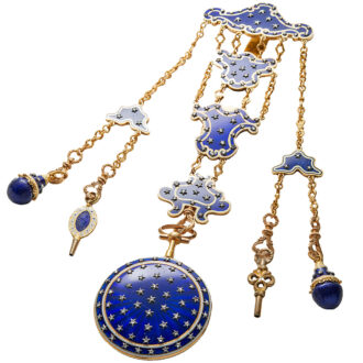 French remarkable gold enamel pocket watch with chatelaine Circa 1787