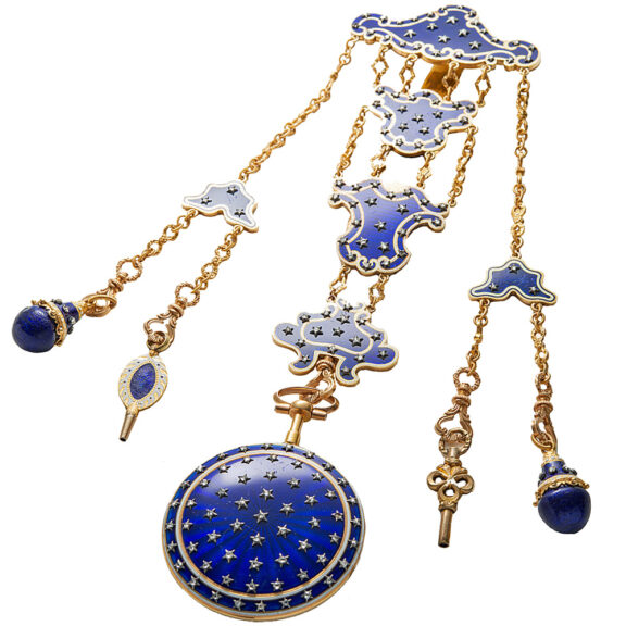 French remarkable gold enamel pocket watch with chatelaine Circa 1787 French remarkable gold enamel pocket watch with chatelaine Circa 1787