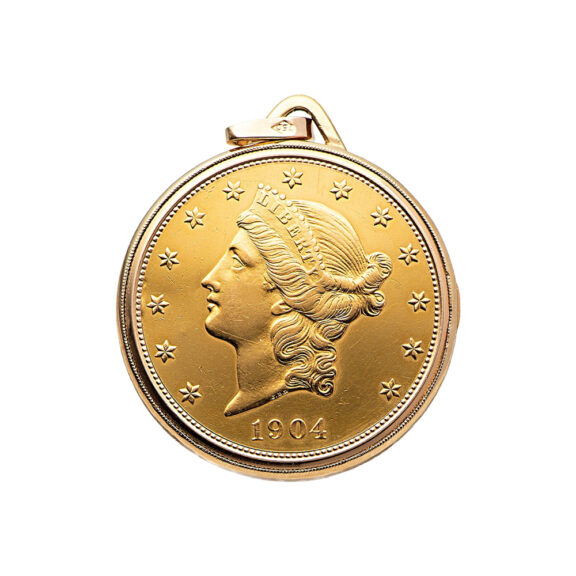 Fine Swiss 18K gold Twenty Dollar coin watch Circa 1980 Fine Swiss 18K gold Twenty Dollar coin watch Circa 1980