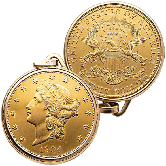 Fine Swiss 18K gold Twenty Dollar coin watch Circa 1980