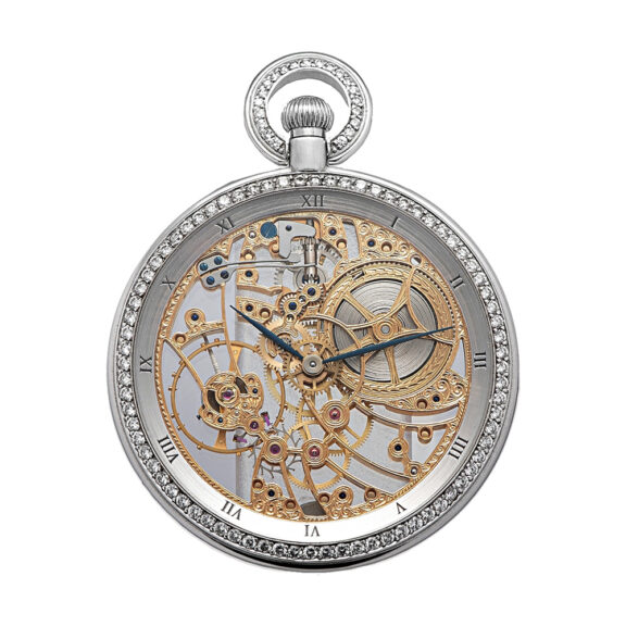 Swiss 18K white gold skeletonized keyless lever watch Circa 1970 Swiss 18K white gold skeletonized keyless lever watch Circa 1970