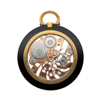 Swiss gold and lacquer skeletonized keyless pocket watch Circa 1940