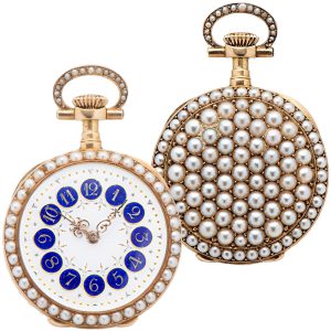 Swiss gold pendant watch studded with half pearls Circa 1898