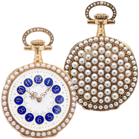 Swiss gold pendant watch studded with half pearls Circa 1898