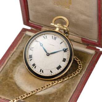 French onyx and enamel lever dress pocket watch Circa 1920