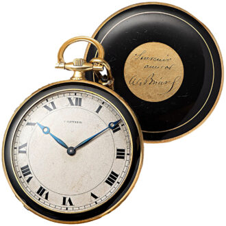 French onyx and enamel lever dress pocket watch Circa 1920