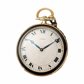 French onyx and enamel lever dress pocket watch Circa 1920