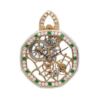 Swiss emerald and diamond, skeletonized watch Circa 1980