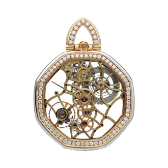 Swiss emerald and diamond, skeletonized watch Circa 1980