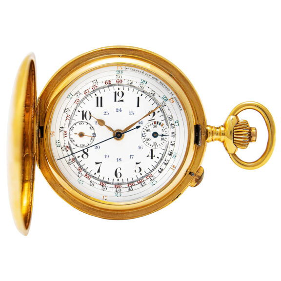 Swiss gold chronograph watch with telemetric scale Circa 1920