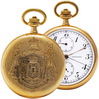 Swiss gold chronograph pocket chronometer with register Circa 1911