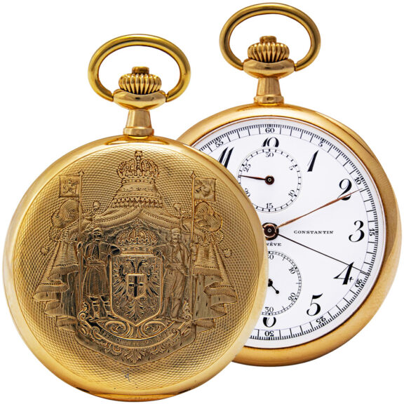 Swiss gold chronograph pocket chronometer with register Circa 1911