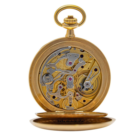 Swiss gold chronograph pocket chronometer with register Circa 1911 Swiss gold chronograph pocket chronometer with register Circa 1911